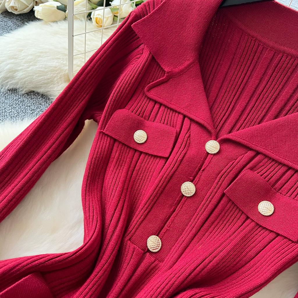 Autumn Winter Women V-neck Full Sleeve Knitted Sweater Party Long Maxi Mermaid Dresses