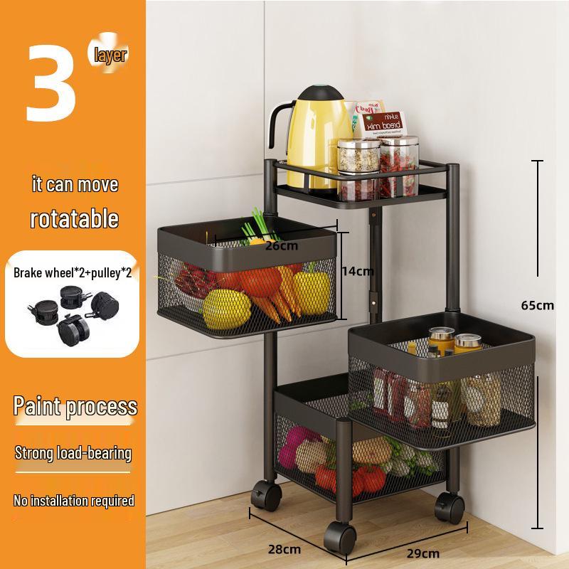 Rotating Multi-Layer Storage Rack for Fruits & Vegetables - No Installation Needed