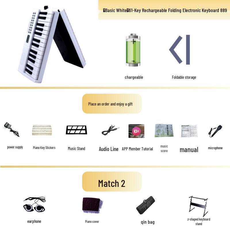 61-Key Rechargeable Folding Piano for Beginners & Kids