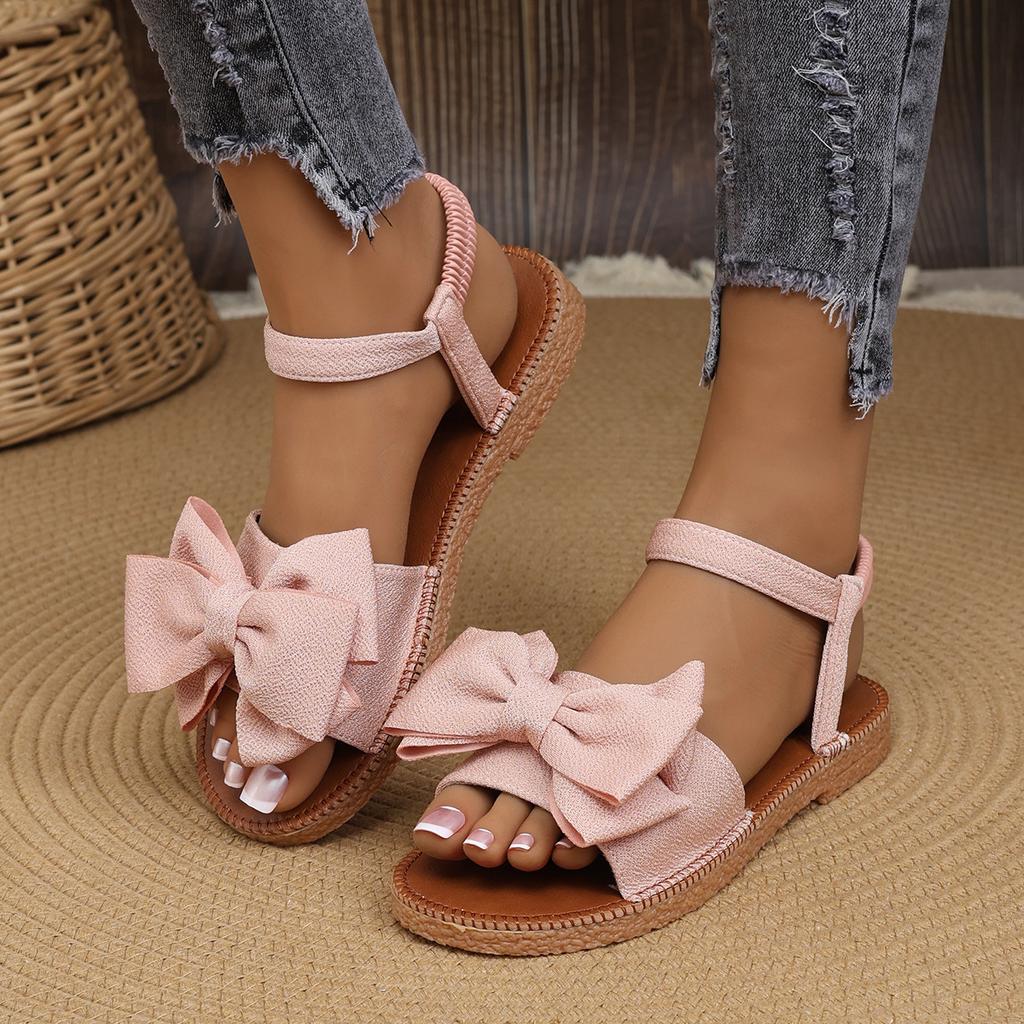 Cloth Sandals Soft-soled Bow Shoes One-line Sandals Fashionable and Sweet Flip-flops