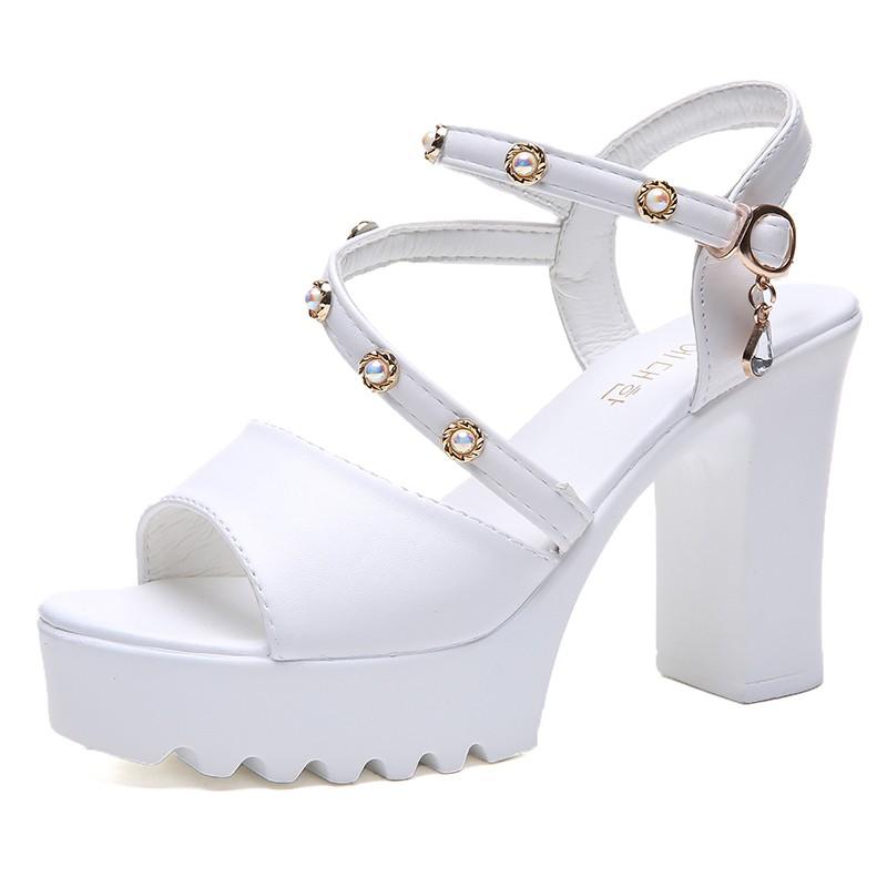 2024 Fashion Women's Shoes Platform Women's Sandals Summer Dress Sandals Women Pearl Crystal Buckle Strap High Heels Shoes Women