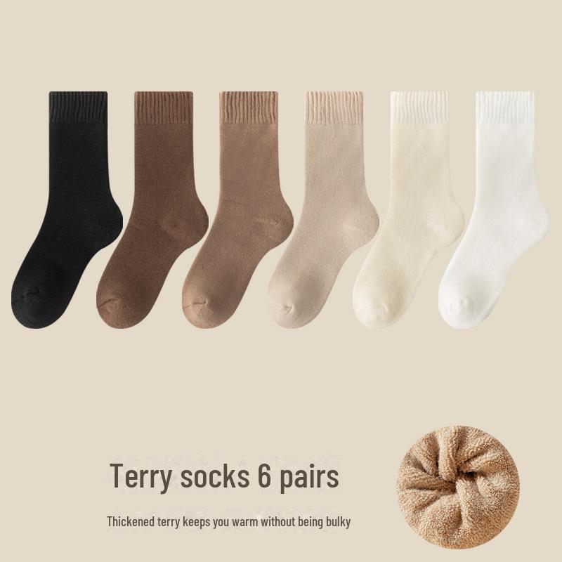 Women's Thick Velvet Mid-Tube Socks - Deodorant, Warm Terry for Autumn/Winter