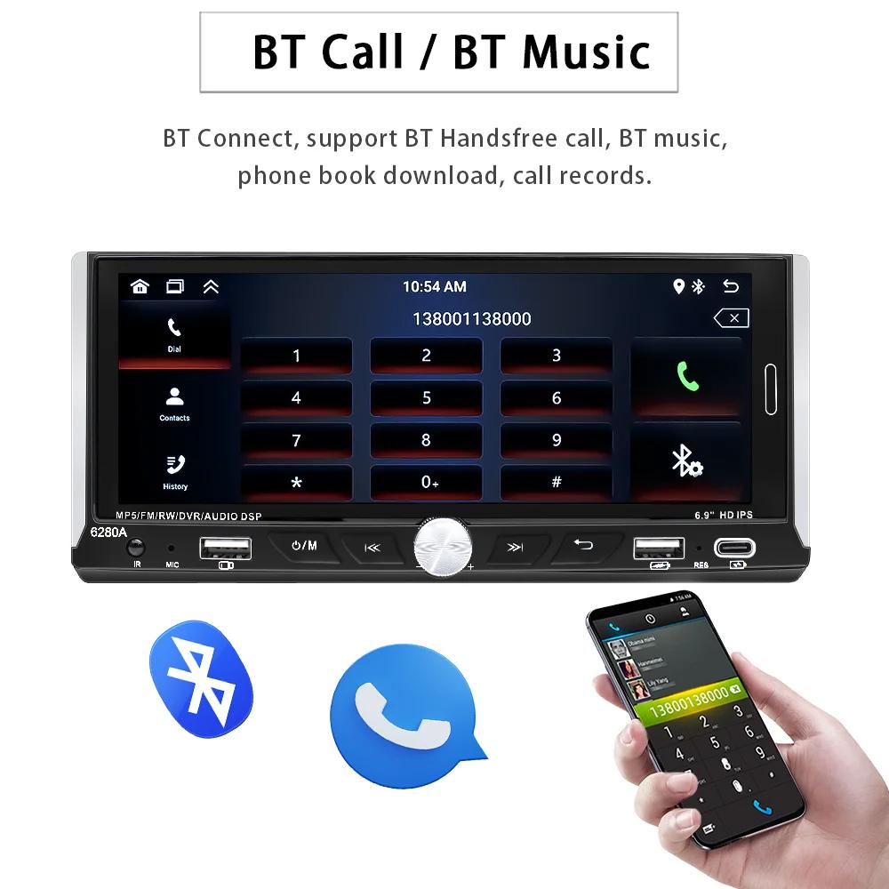 6.9'' Touch Screen 1Din Universal Car Radio Wireless Carplay Android Auto Smart Multimedia Player Wifi Navigation GPS FM Stereo