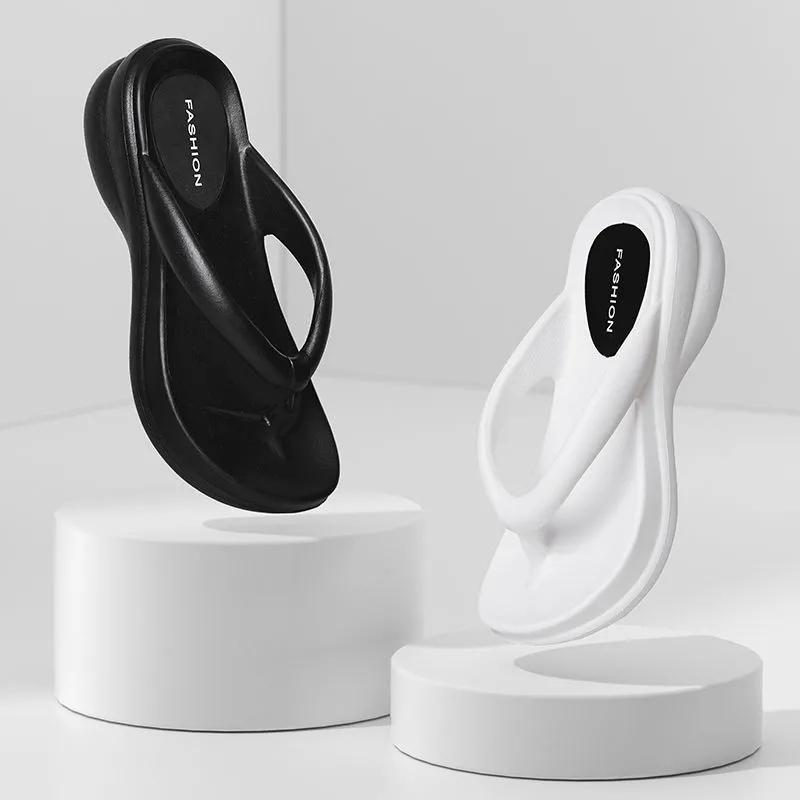 6cm Flip-flops Anti Slip High Heel Slippers Women's Slope Heel Thick Sole Slippers Summer Beach Shoes Fashionable and Comfortable