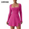 Women's Dress Plus Size Square Neck Long Sleeve Slit Flare Mini Dresses
