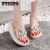 High-heeled Platform Flip-flops Women Summer Korean Version Non-slip Slope Heel Beach Shoes Wear Women's Sandals Slippers
