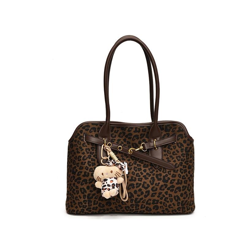 New Leopard Stitching Tote Bag Fashion Retro Matte Large-capacity Handbag Daily Commuter Shoulder Bag