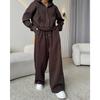 Sports Suit Long Sleeved Zipper Cardigan Hooded Sweatshirt with Zip Ties Long Pants Two-piece Cotton Set