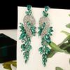 Water Droplet Shaped Retro Long Leaf Tassel Alloy Diamond Inlaid Elegant Temperament Earrings