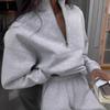 Women's Autumn and Winter Zipper Lapel Solid Colour Casual Two Piece Set