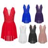 Girls Strappy Back Dance Dress Rhinestone Asymmetrical Hem Sleeveless Costume