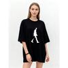 Oversized T-Shirt Black Walking Silhouette Print Casual Streetwear Fashion Top for Women