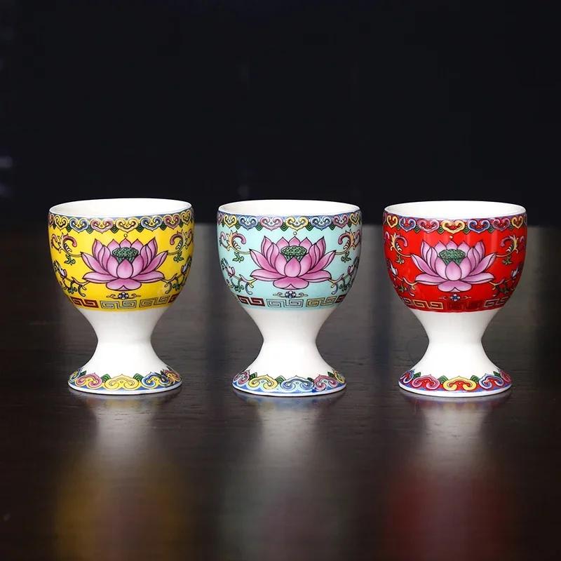 3pcs Buddhist Ceramics Water Supply Cup Buddha Hall Lotus Goblet Wine Glass Decorations Home Feng Shui Worship Decor Accessories