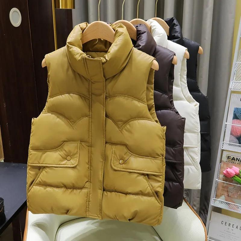 Down Cotton Vest Women Autumn Winter Stand Collar All-Match Warm Sleeveless Waistcoat Jacket Ladies Female Tops