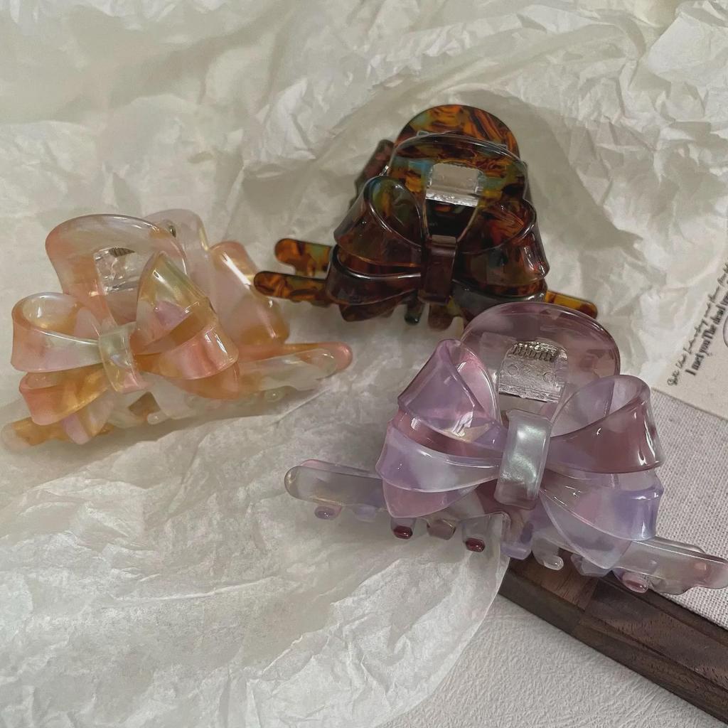 "Korean Mermaid Double-Sided Bow Hairpin: Elegant Acetic Acid Shark Clip"