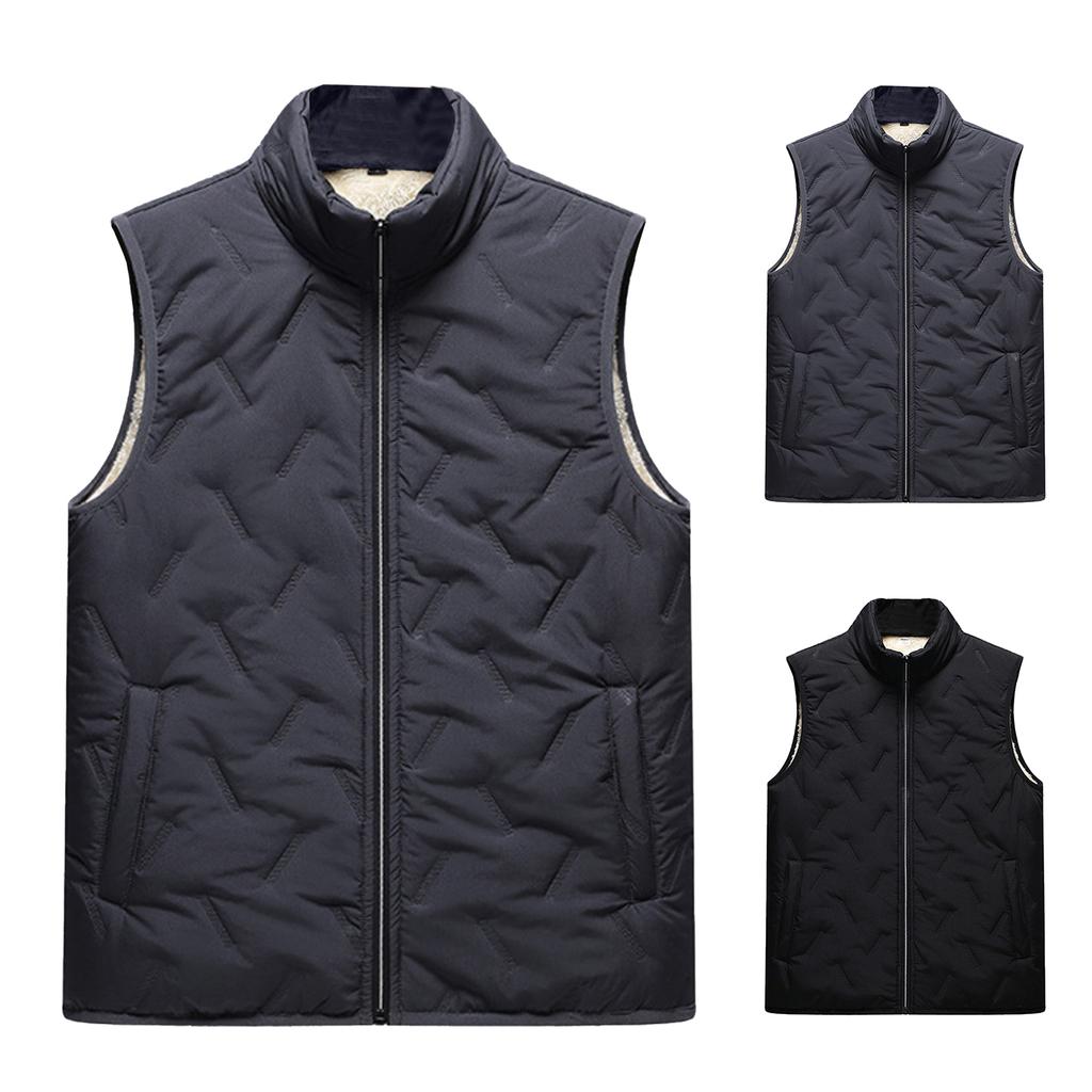 Men's Solid-color Casual Down And Cotton Vest Stand-up Collar Embossed Sleeveless Vest Jacket