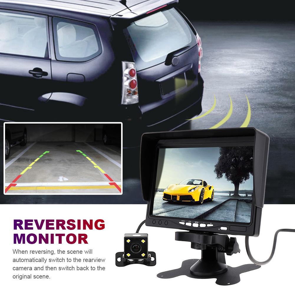 7 Inch Back Up Car Monitor with Sunshade Reversing Camera Screen Rotating HD LCD