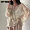 Irregular Thin Sun Protection Knit Top Loose Long Sleeve Knit Hollow Blouse