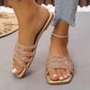 Shoes Female 2025 Open Toe Women's Slippers Plus Size Outdoor Casual Sandals Women Crystal Square Toe Flat with Women's Sandals