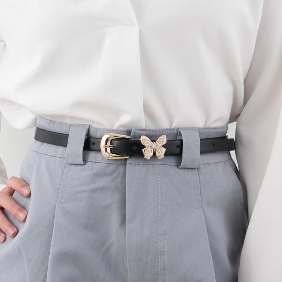 Imitation Leather Women Belt Butterflies Buckle Adjustable Length Waist Band Dress Shirt Tops Versatile Belt