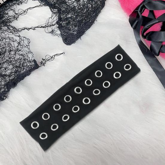 Headband Punk Style Rock Air-eye Decor Hair Band Elastic Fabric Eyelets Punk Headwrap Hair Accessory