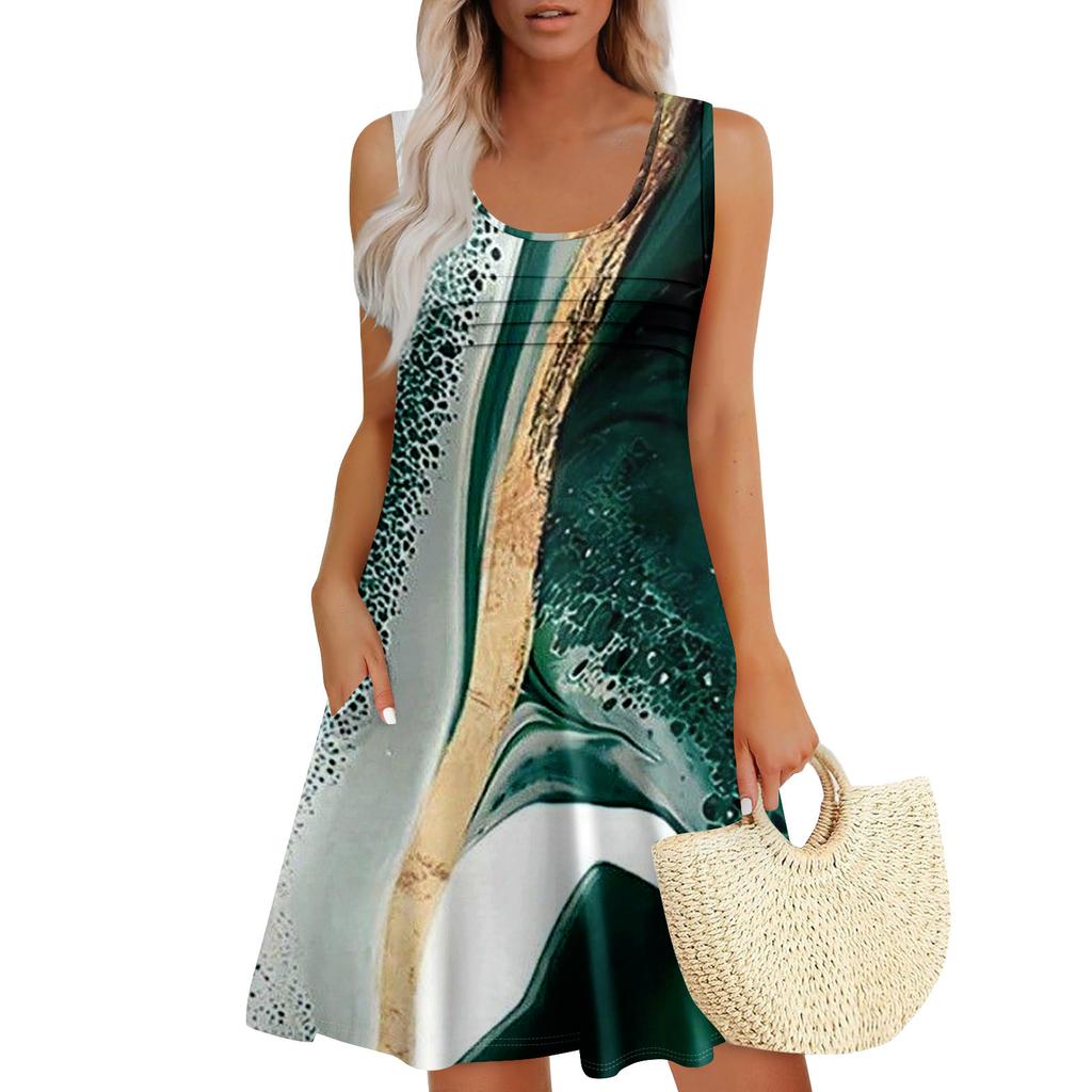 Womens Summer Dresses Loose Sleeveless Sundresses Dress With Pockets