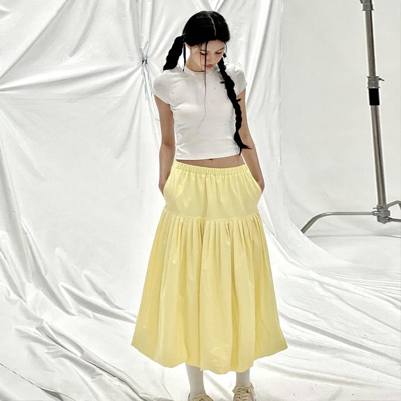 Korean Style White Skirt for Women Mid-length Spring and Summer New High-waist Long Skirt Design A-line Cake Skirt