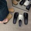 Fashion Bag Head Half Slippers Women's Outer Wear Flat-bottomed Soft Leather Non-slip Square Head One Pedal Lazy Shoes Casual Leather Shoes