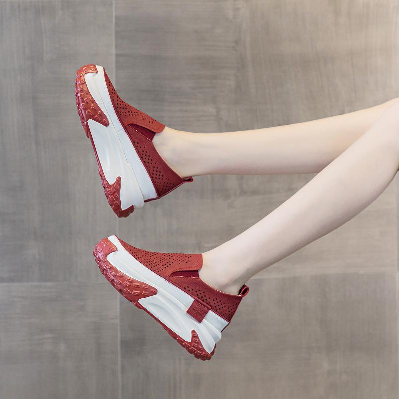 2025 New Inner Height Increase Hollow Breathable Loafers Women's Shoes Retro Lightweight Casual Sports Shoes Platform Sandals Women