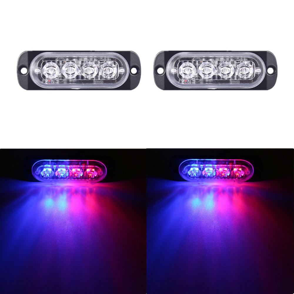 2PCS 12-24V Amber Strobe Side Warning 4 Led Grill Flashing Lightbar Breakdown Emergency For Truck Trailer LED Light