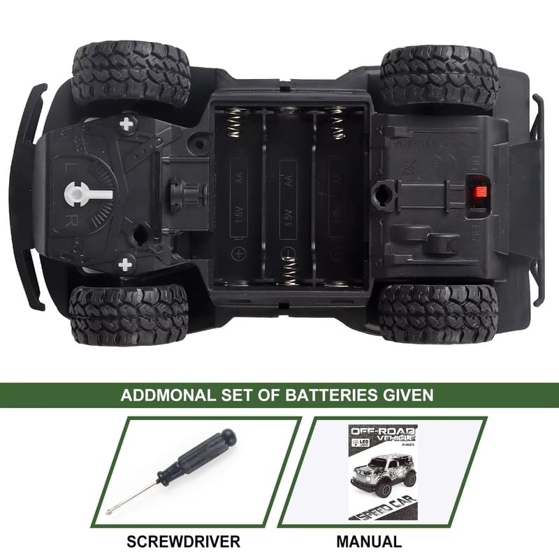 New 1:24 Full Scale LED Light Off-Road Jeep Remote Control Car 10km/h Battery Controlled Children's Toy Car Boy Gift Anti-Fall Anti-Collision