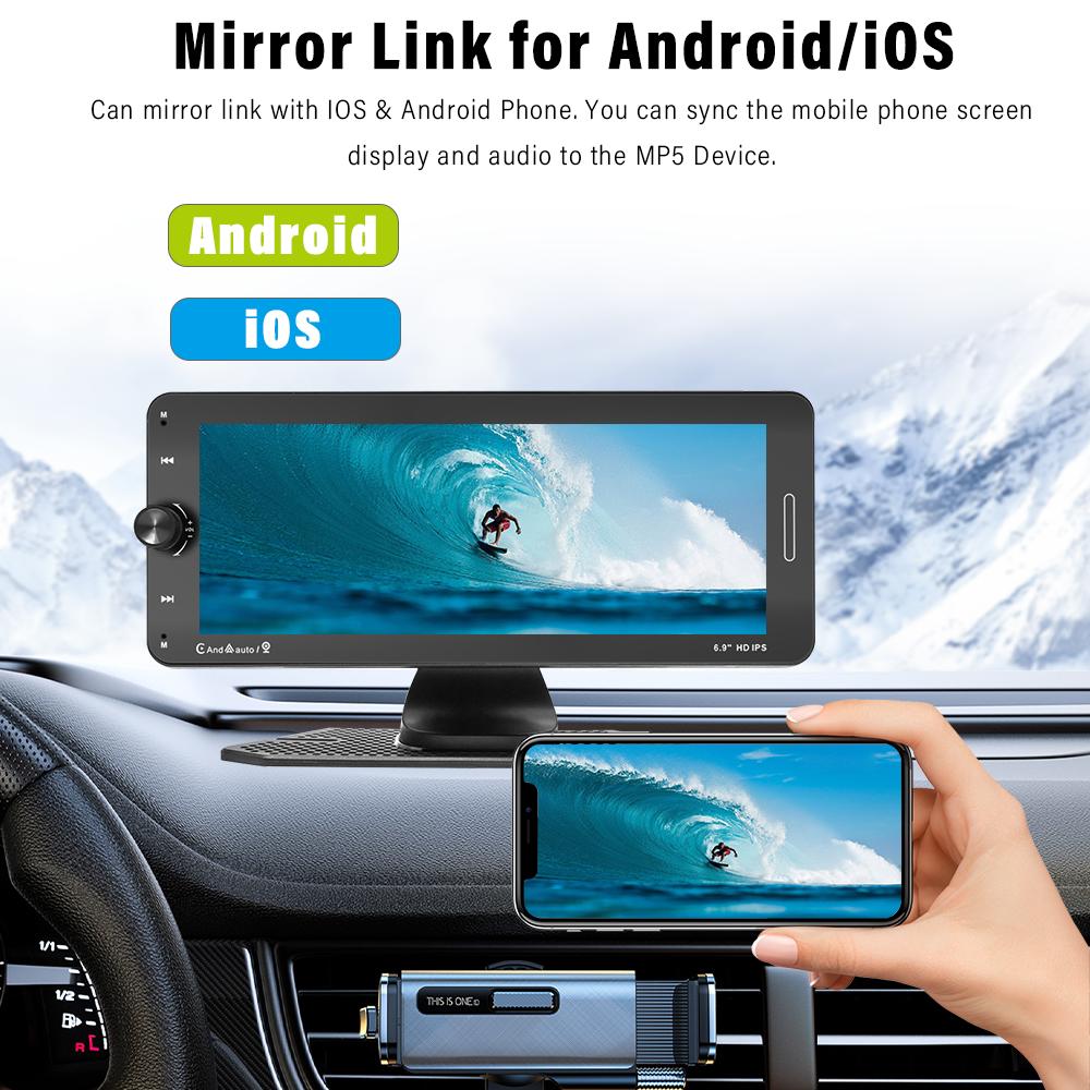 Portable 6.9 Inch Car Radio Wireless Carplay Display HD IPS Touch Screen Player Mirror Link FM BT DSP AUX Built-in Youtube