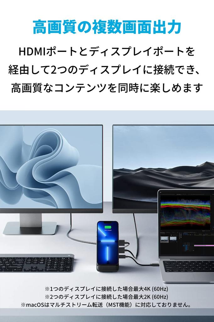 ANKER 651 Docking Station Wireless Max 85W Output USB PD Compatible Wireless Charger Qi Certified Multiple Screen Output 4K Compatible HDMI Port