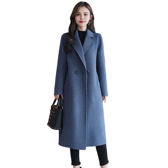 Women Jacket Turn-down Collar Pockets Solid Color Double-breasted Loose Fit Overcoat Thermal Long Sleeved Commuting Dating Spring Fall Winter Coat
