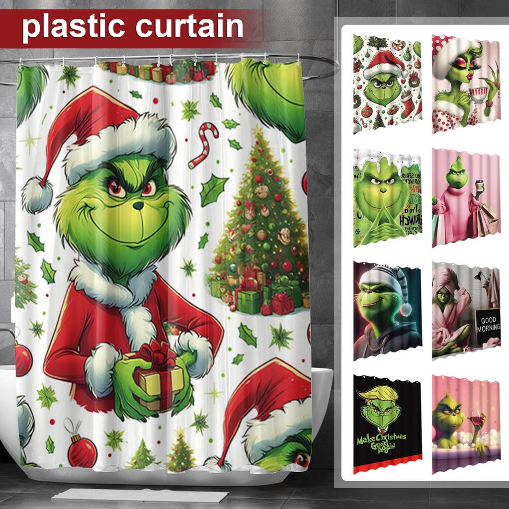 Christmas Decorations Shower Curtain: Xmas Waterproof Bathroom Decor With 12PCS Hooks 72x72Inches