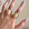 Macaron Color Beetle Opening Ring Enamel Enamel Beetle Ring Sweet Retro Insect Ring  Gift