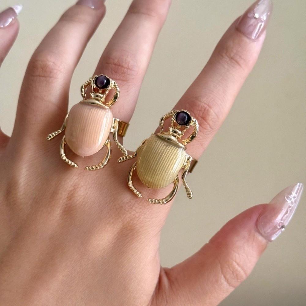 Macaron Color Beetle Opening Ring Enamel Enamel Beetle Ring Sweet Retro Insect Ring  Gift