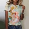 Summer Angel Flower 3D Printing T-shirt Women's Street Casual Fashion Y2k Round Neck Short-sleeved Top Clothing