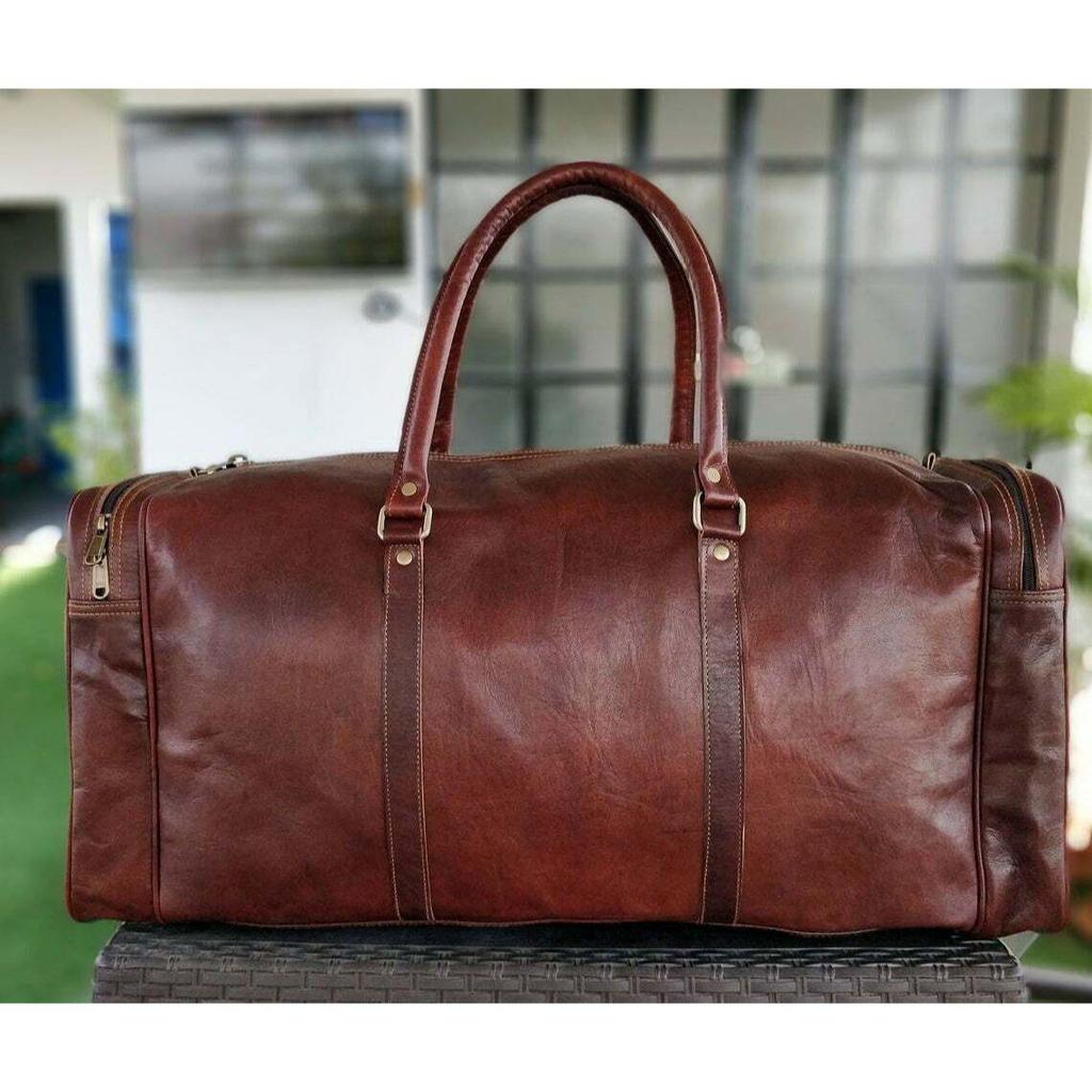 Luggage Duffel Gym Bag New Men's Brown Vintage Genuine Leather Goat Hide Travel