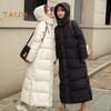Women Cotton Coat Hooded Long Sleeve Pockets Side Slit Hem Down Jacket Solid Color Pockets Thickened Casual Outwear