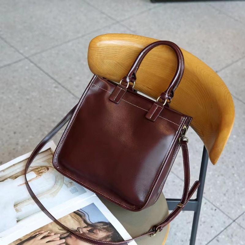 Top Layer Cowhide Handbag Vegetated Leather Crossbody Bag Vintage Genuine Leather Women's Bag Tote Bag