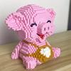 Cute Pink Pig Micro Mini 3D Puzzle Blocks - DIY Stress Relief Creative Building Toy, Zodiac Animal Desk Decor Model for Adults