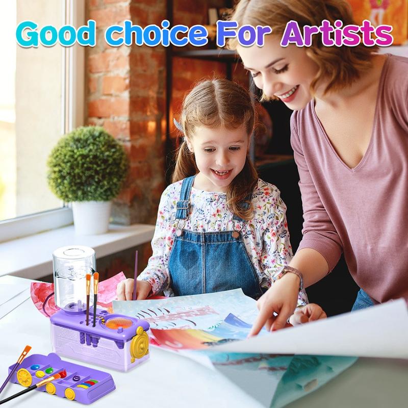 Cartoon-Style Paint Brush Cleaning Tools Water-Circulating Hair Brush Rinser with Holder for Art Watercolor Painting Supplies