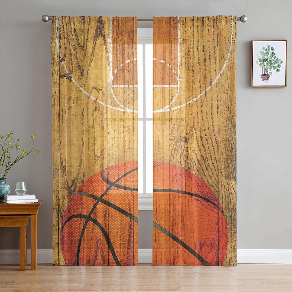 Comic Cartoon Basketball Sheer Curtain for Bedroom Tulle Voile Curtain for Kitchen Living Room Decor Window Treatment