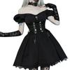 AltGoth Vintage Gothic Princess Dress Women Dark Harajuku Lace Up Cross Corset Dress Streetwear Partywear Lolita Dress Female