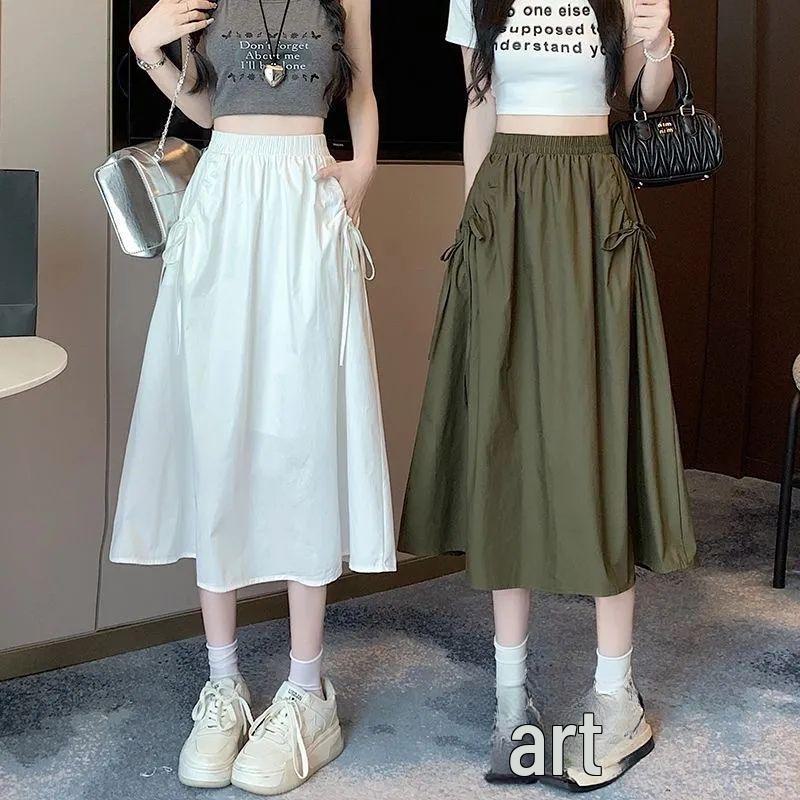 Summer 2025 Women's Drawstring High-Waist A-Line Workwear Skirt