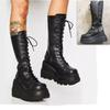 Women's Platform Boots Punk Mid-calf Ladies Boots Gothic Style Thick-soled Motorcycle Knight Boots Designer Fashion Women Shoes