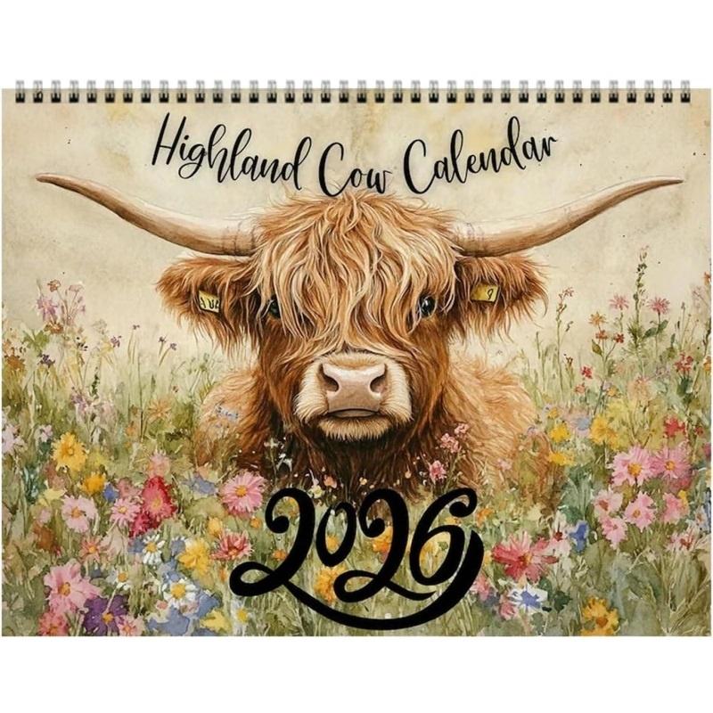 Highland Cow Calendar 2026 Monthly Planner Scottish Wall Art Decor for Farmhouse
