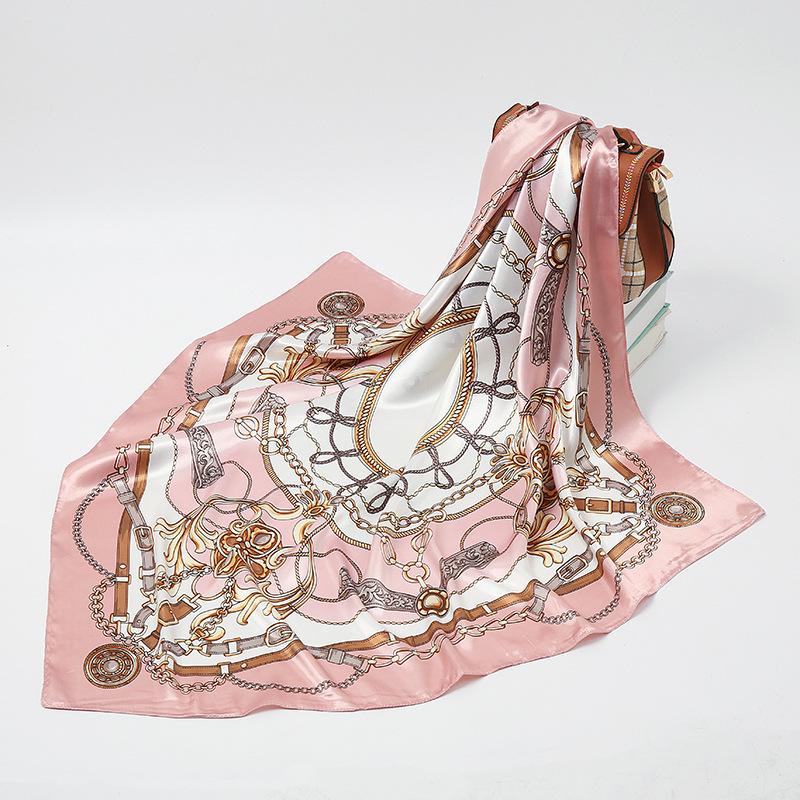 19 New Silk Printed Scarves Women'S 90Cm Satin Square Scarf