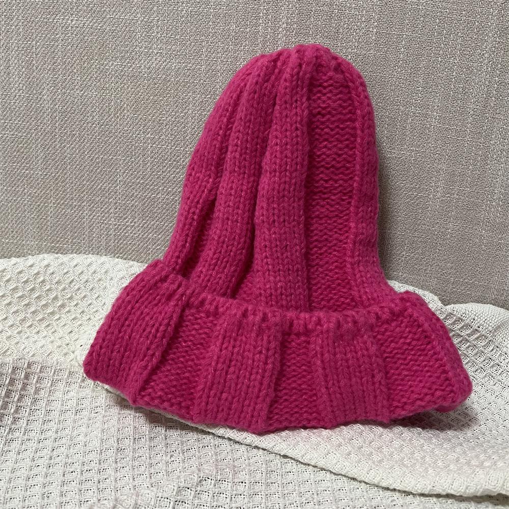 Do Not Pick People, Solid Color Knitted Hats for Men and Women, Thickened and Showing the Face, Small Cone Top Wool Hat, Bare Body Pullover Hat Tide